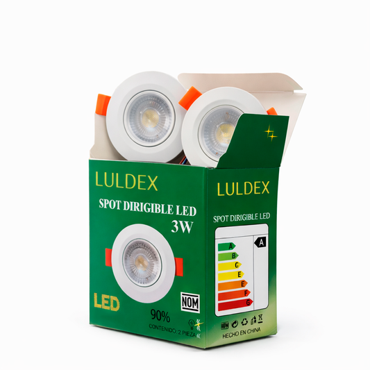 CAJA 2 SPOT 3" LED EMPOTRABLE DIRIGIBLE BLANCO 3W LUZ FRIA LULDEX 1801