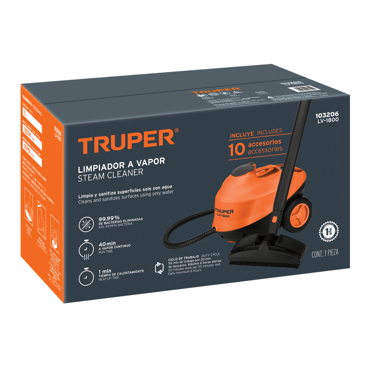 Limpiador a vapor, 1800W, TRUPER, Truper, SKU 103206 — vista 2