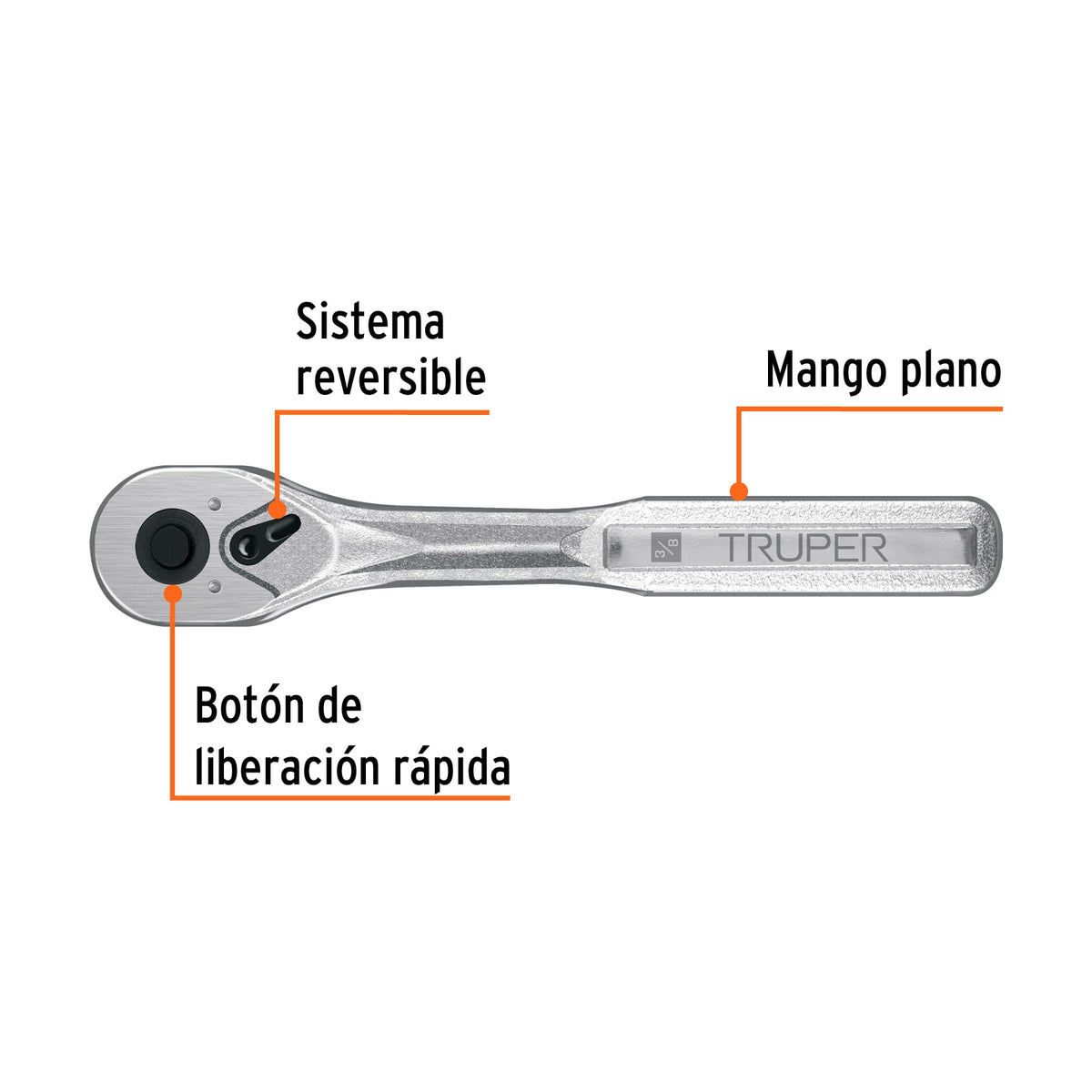 Matraca liberación rápida 72 dientes, cuadro 3/8', TRUPER, Truper, SKU 102400 — vista 3