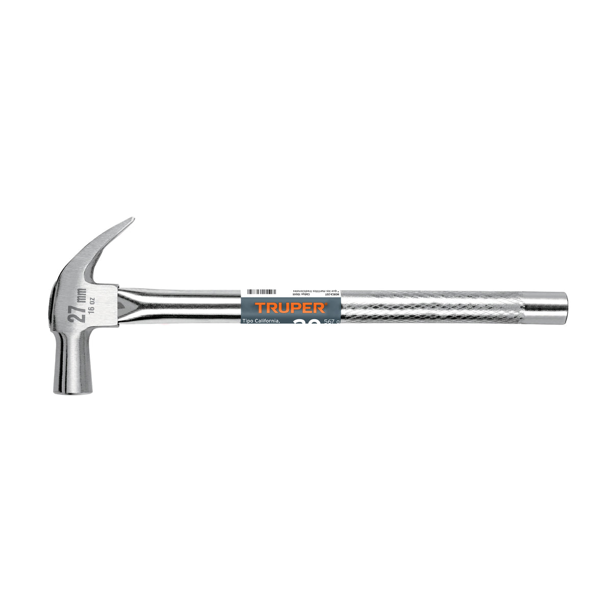Martillo cabeza cónica 27 mm uña curva, mango tubular,TRUPER — foto oficial 1