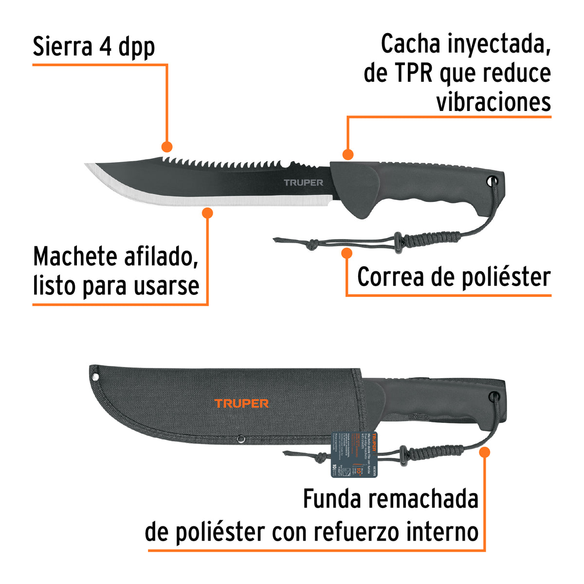 Machete doble filo 10', cacha inyectada, con funda, TRUPER, Truper, SKU 103015 — vista 3