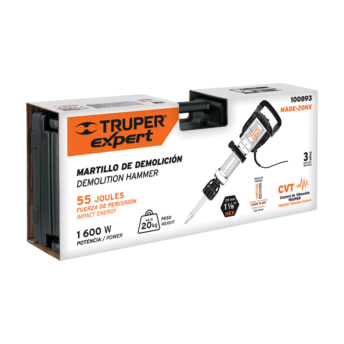 Martillo demoledor HEX 20 kg, 55J, 1600W, TRUPER EXPERT, Expert, SKU 100893 — vista 2