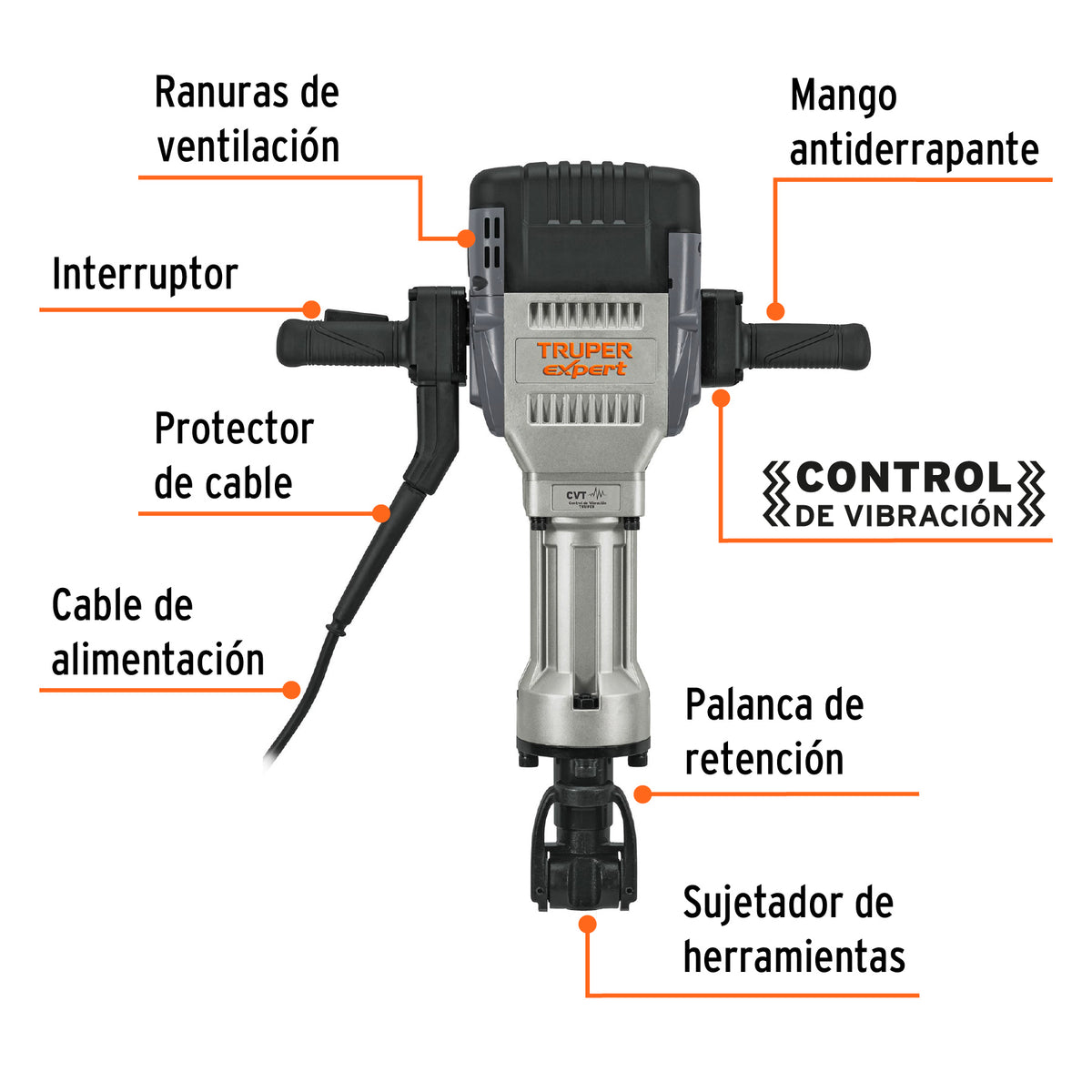 Martillo demoledor HEX 30 kg, 62J, 2000W, TRUPER EXPERT, Expert, SKU 100894 — vista 3