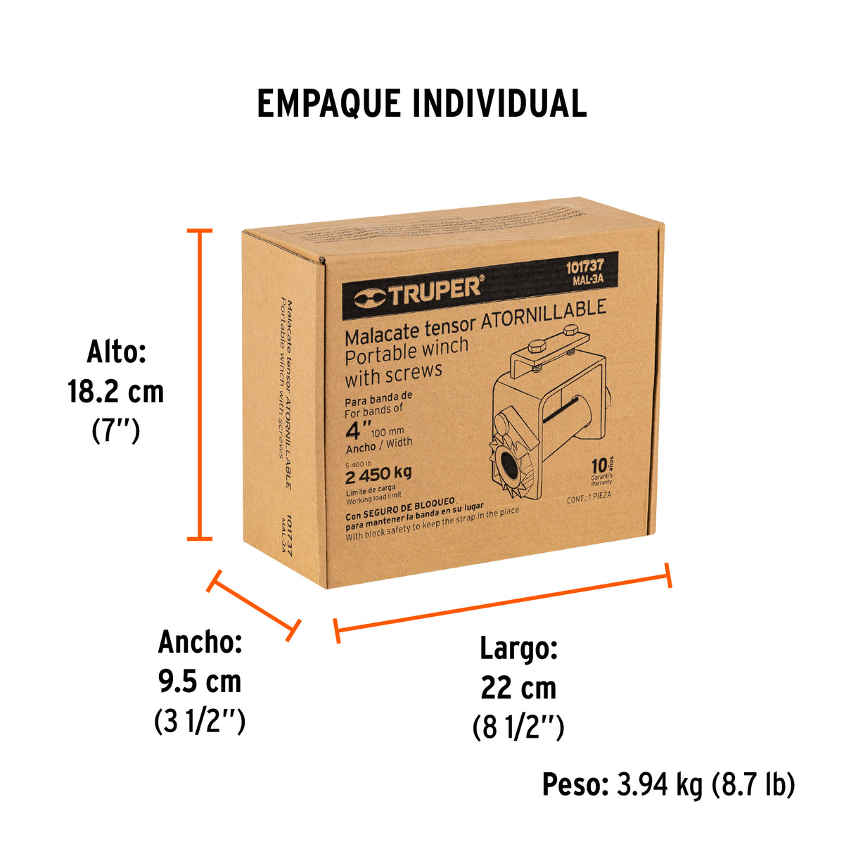 Malacate atornillable para banda de 4' ancho, TRUPER, Truper, SKU 101737 — vista 5