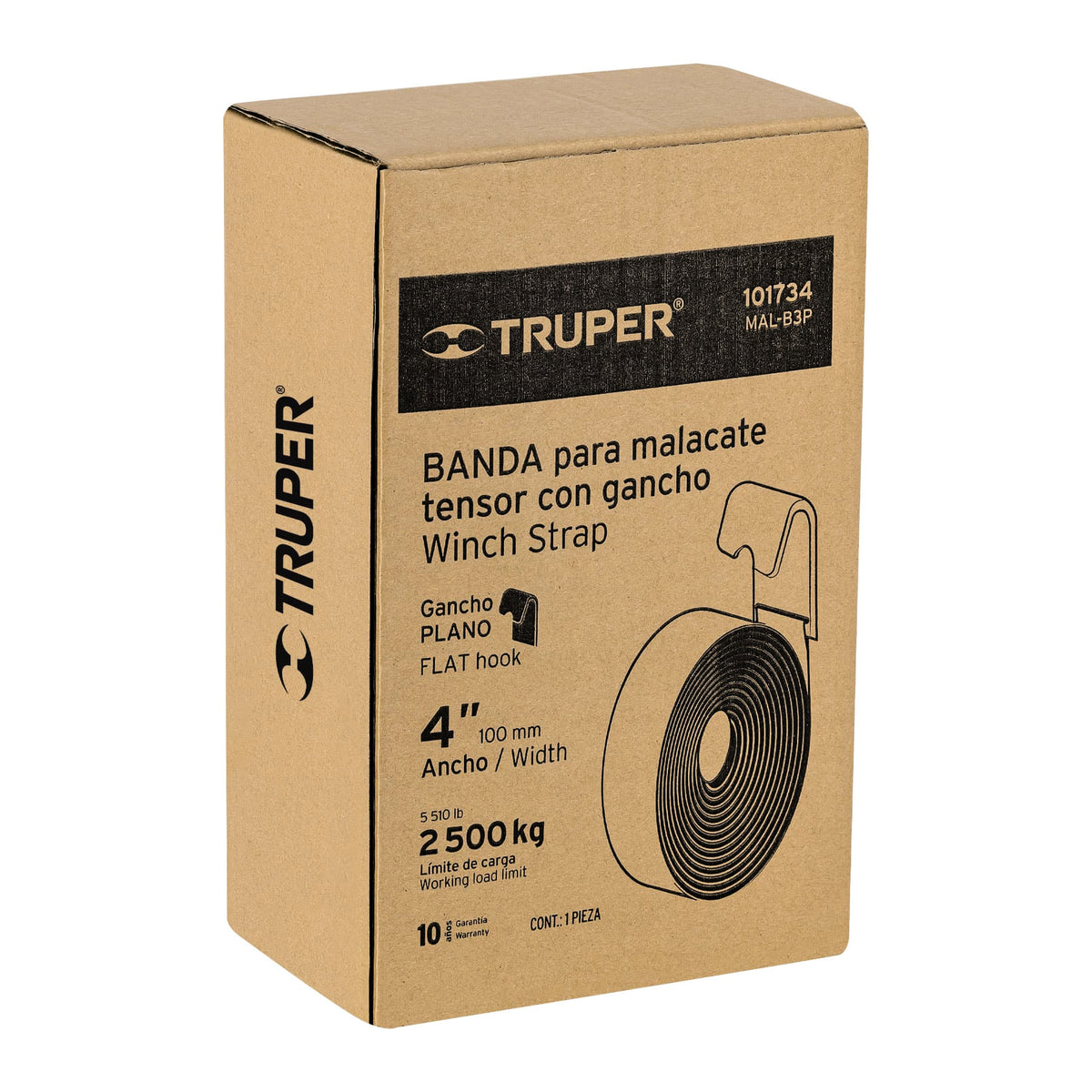 Banda de 4' x 9 m con gancho plano para malacate, TRUPER, Truper, SKU 101734 — vista 2