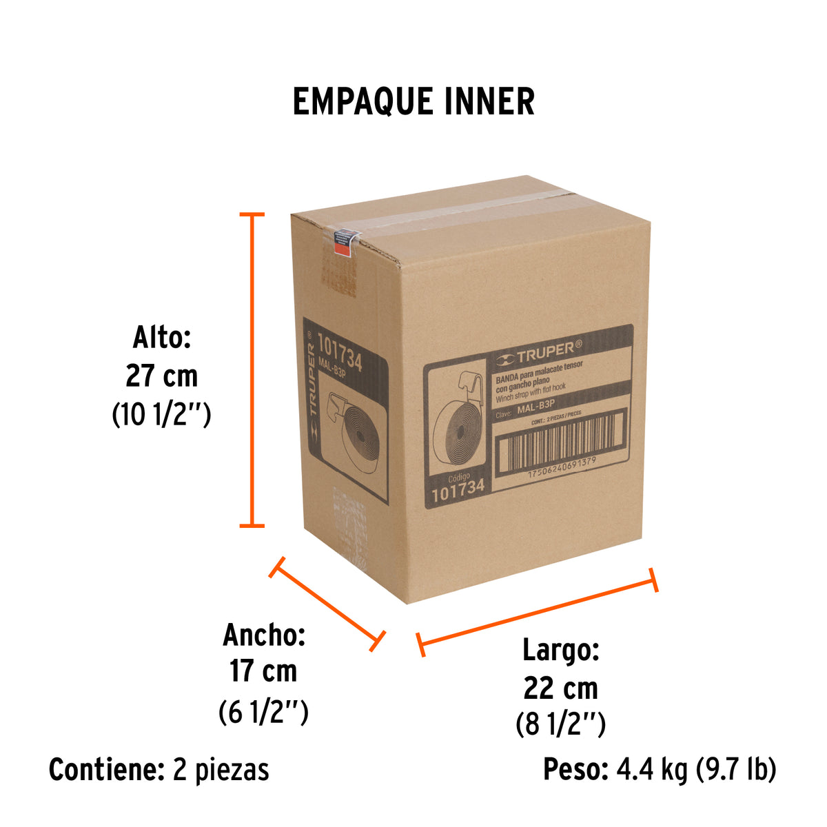 Banda de 4' x 9 m con gancho plano para malacate, TRUPER, Truper, SKU 101734 — vista 6