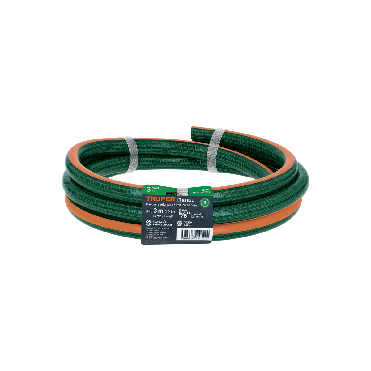 Manguera de jardín 5/8', 3 capas, 3m, sin conexiones, TRUPER — foto oficial 1