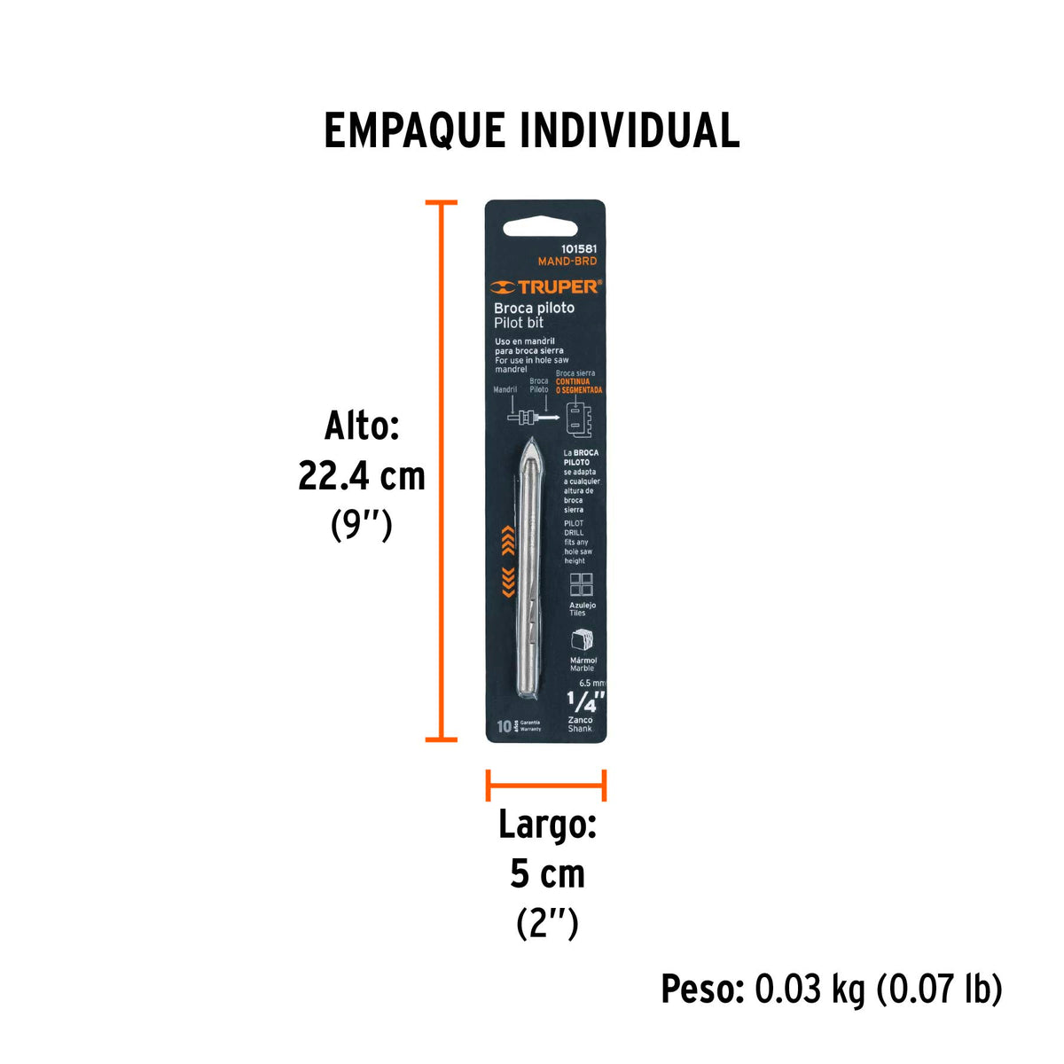 Broca piloto de 1/4' para brocasierras diamante, TRUPER, Truper, SKU 101581 — vista 5