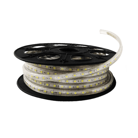 MANGUERA LEDS 25 MTS SMD5050 127V LUZ CALIDA Y 2 CONECTORES 14.4W MTS.