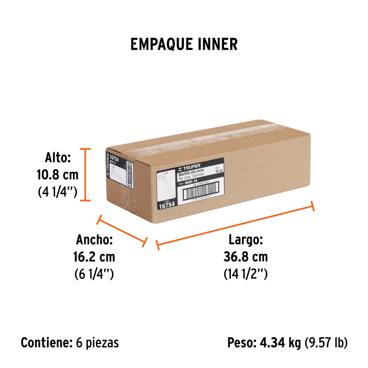 MARTILLO PULIDO 16 OZ UÑA RECTA MANGO MADERA TRUPER 16754 42430
