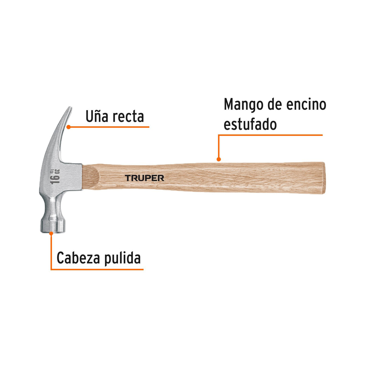 MARTILLO PULIDO 16 OZ UÑA RECTA MANGO MADERA TRUPER 16754 42430