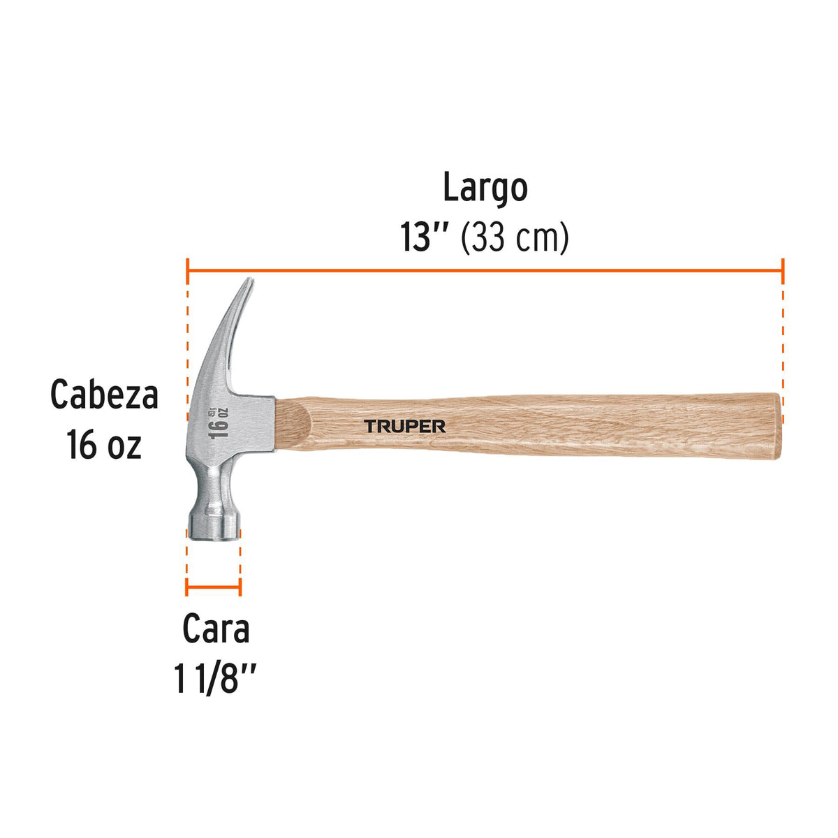 MARTILLO PULIDO 16 OZ UÑA RECTA MANGO MADERA TRUPER 16754 42430