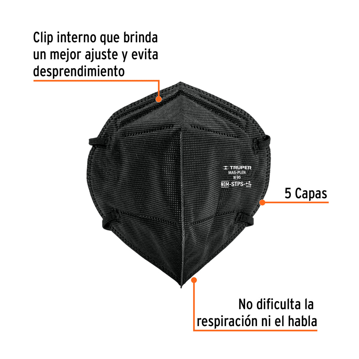 Respirador plegable N95 negro para polvos y partículas, Truper, SKU 102327 — vista 3