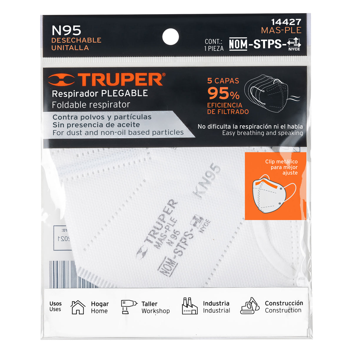 Respirador plegable N95 para polvos y partículas TRUPER — foto oficial 2