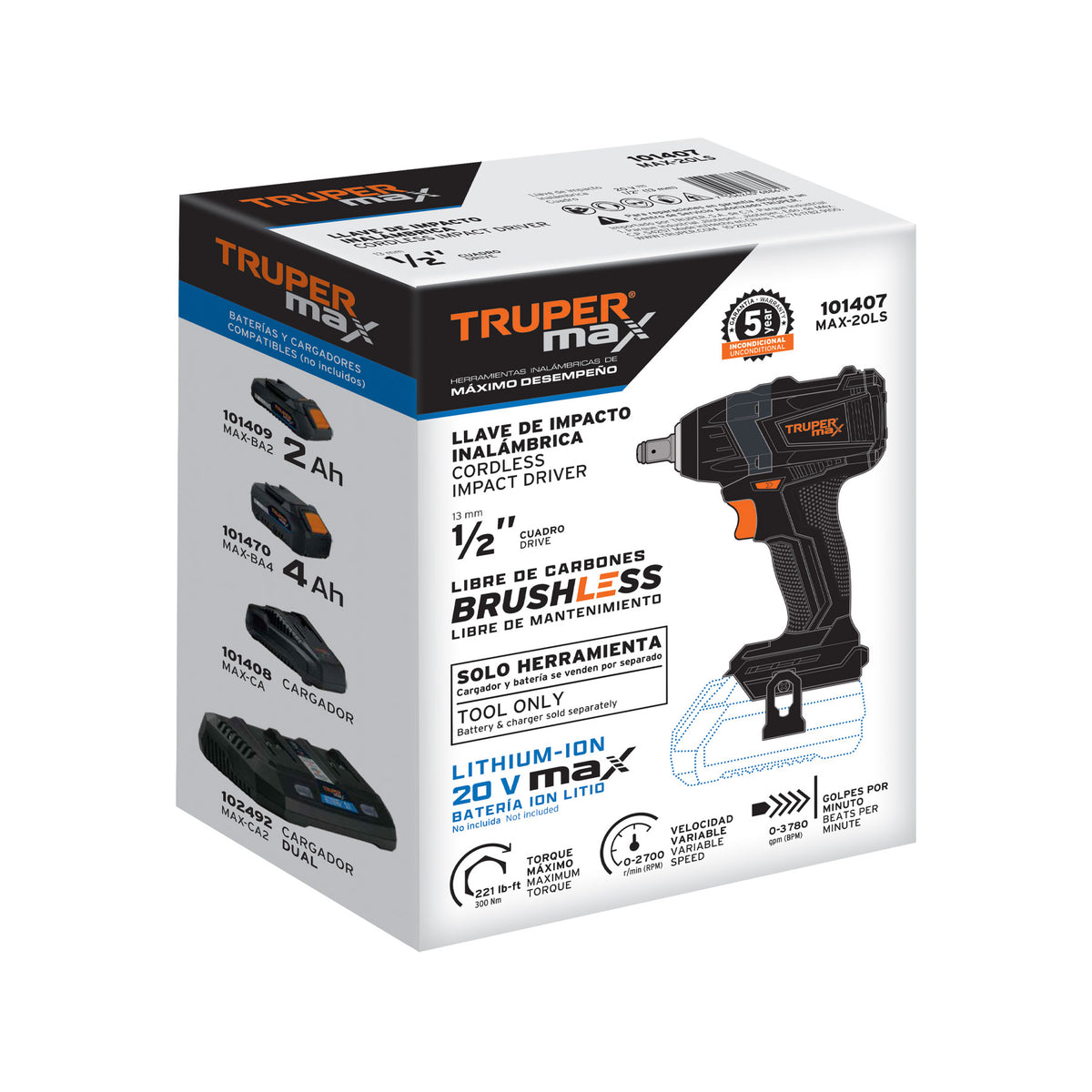 Llave de impacto 1/2', 20V, 155 lb/ft, sin accesorios, MAX — foto oficial 2