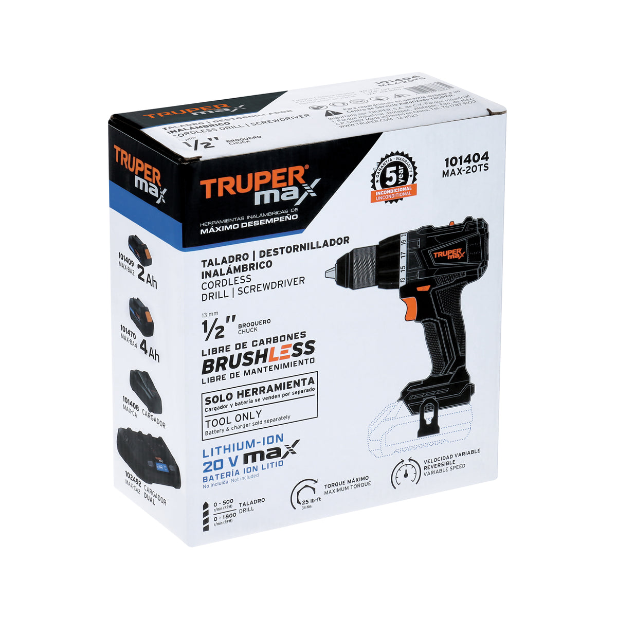 Taladro 1/2', 20V, sin accesorios, MAX — foto oficial 2