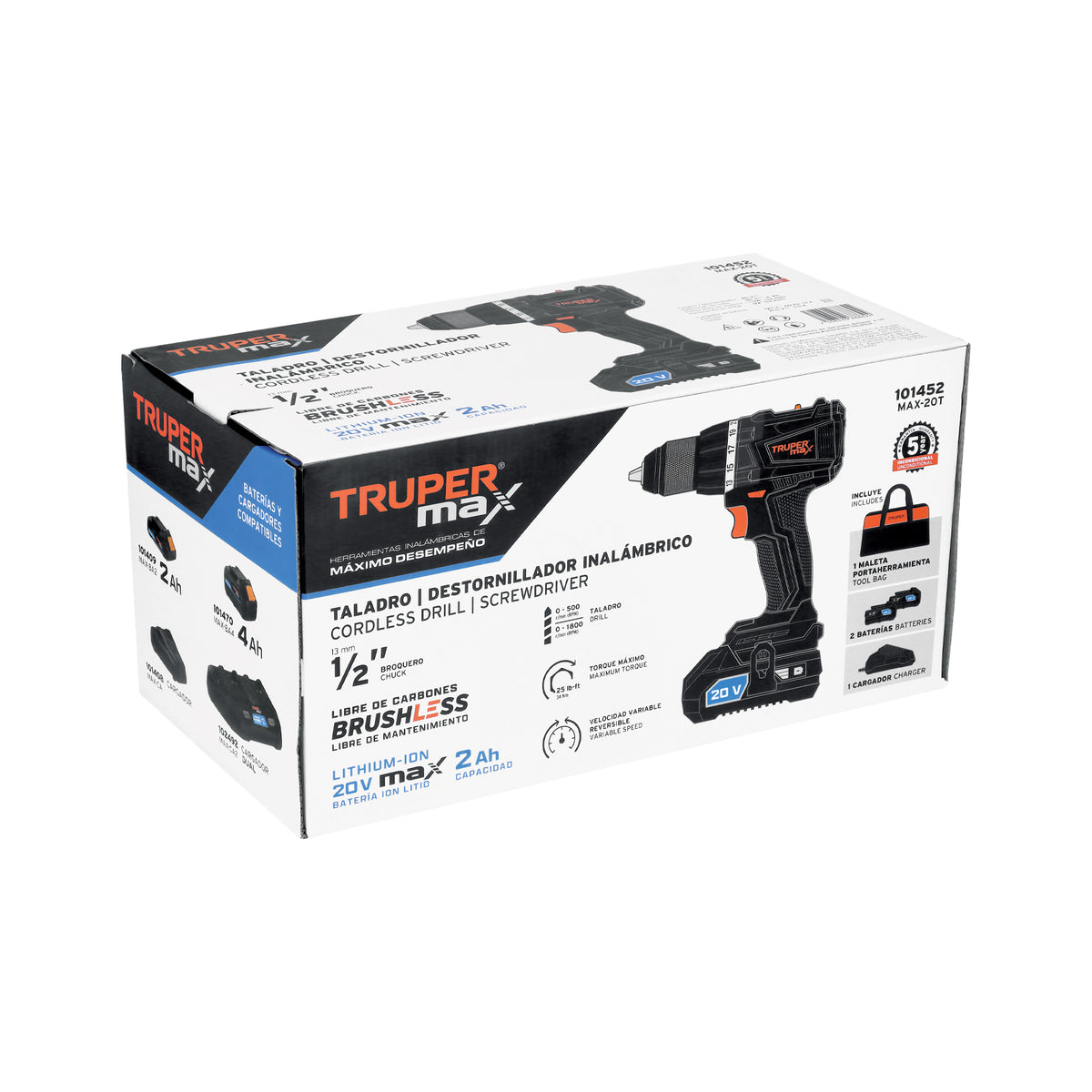 Taladro 1/2', 20V, 2 baterías 2Ah, MAX — foto oficial 2