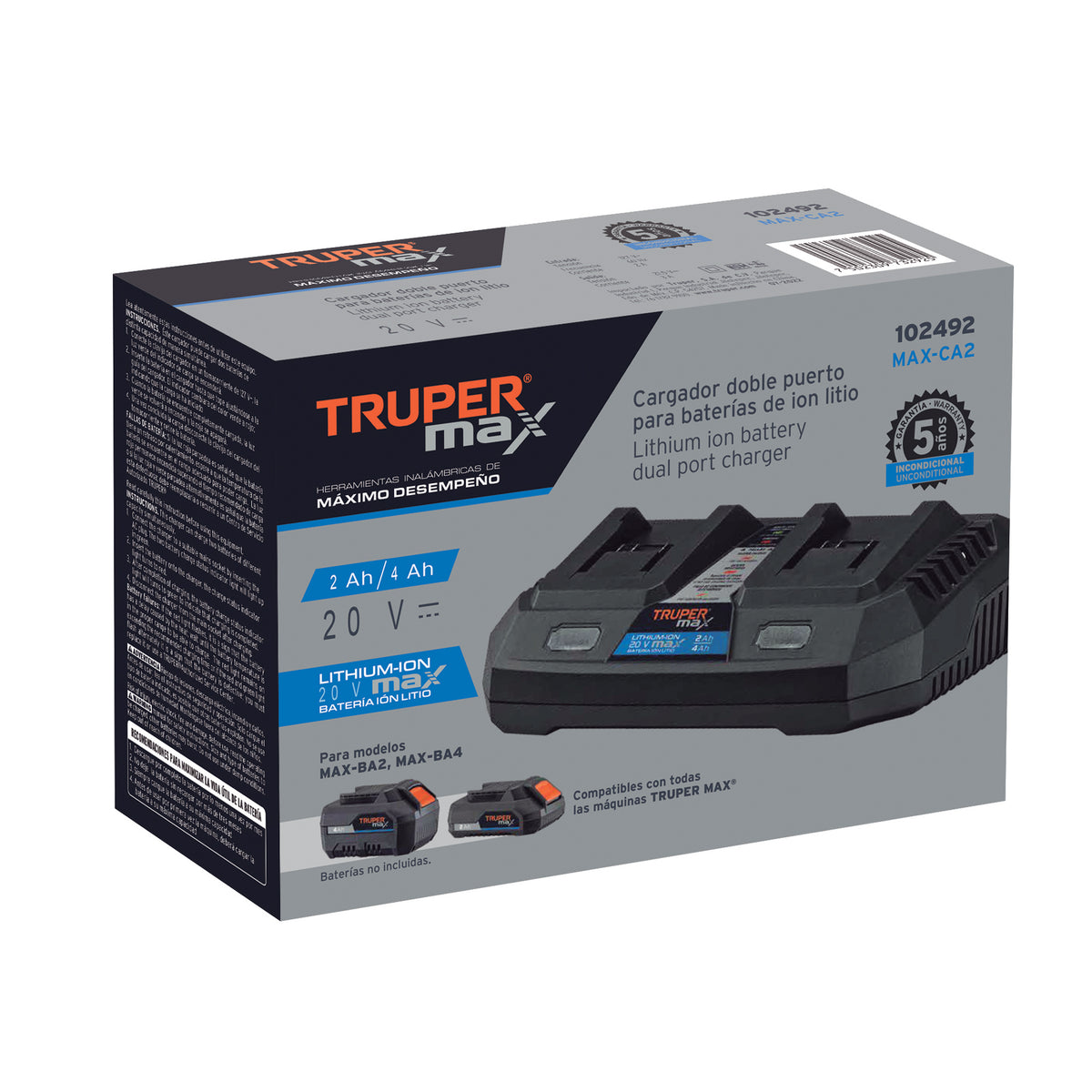 Cargador dual de baterías de ion litio 20V, TRUPER MAX — foto oficial 2