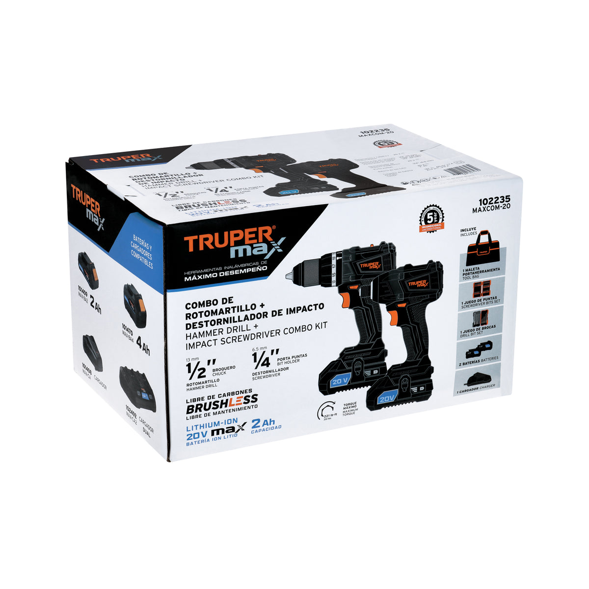 Combo rotomartillo y destornillador de impacto, 20V, MAX, Truper, SKU 102235 — vista 2