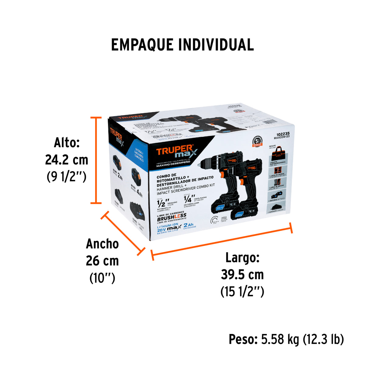 Combo rotomartillo y destornillador de impacto, 20V, MAX, Truper, SKU 102235 — vista 5