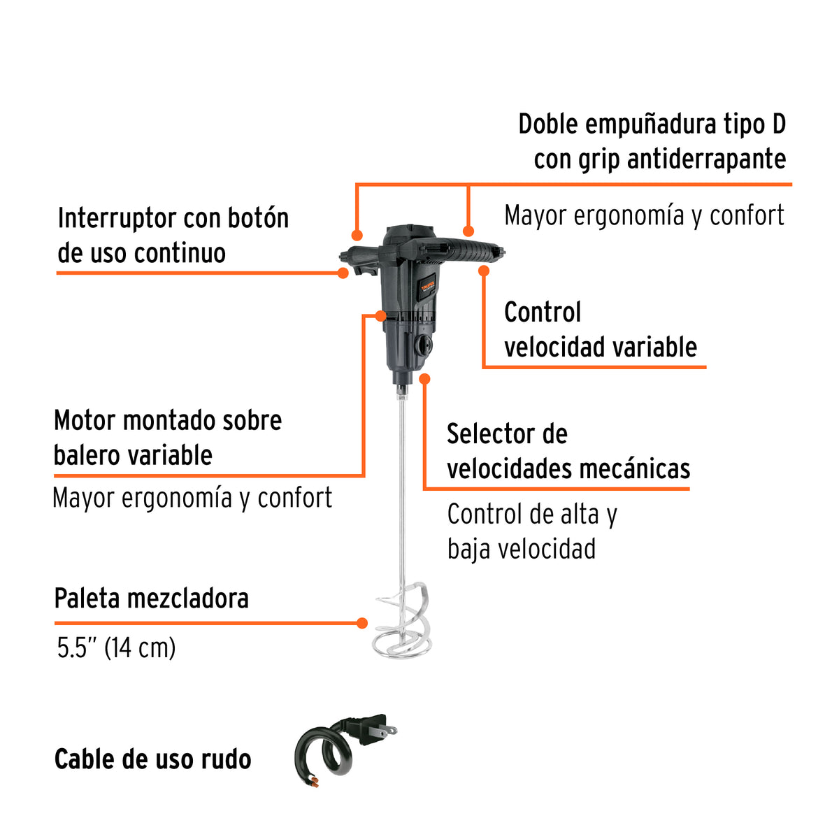 Mezcladora eléctrica 1500W, TRUPER INDUSTRIAL, Truper, SKU 101519 — vista 3