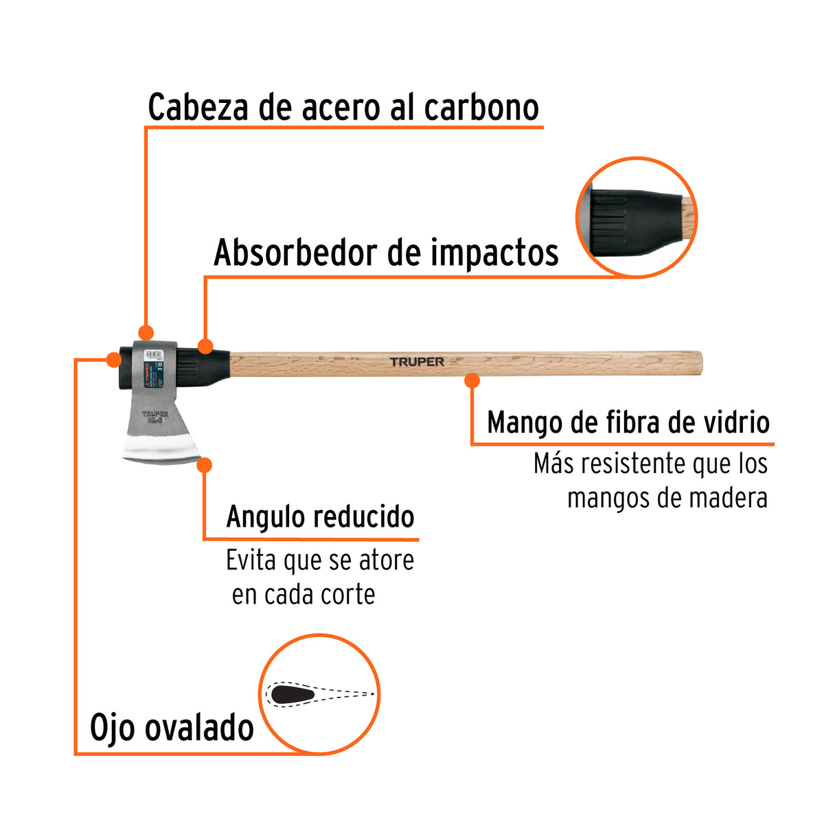 Hacha media labor 3 lb, mango de madera 36', TRUPER, Truper, SKU 102982 — vista 3