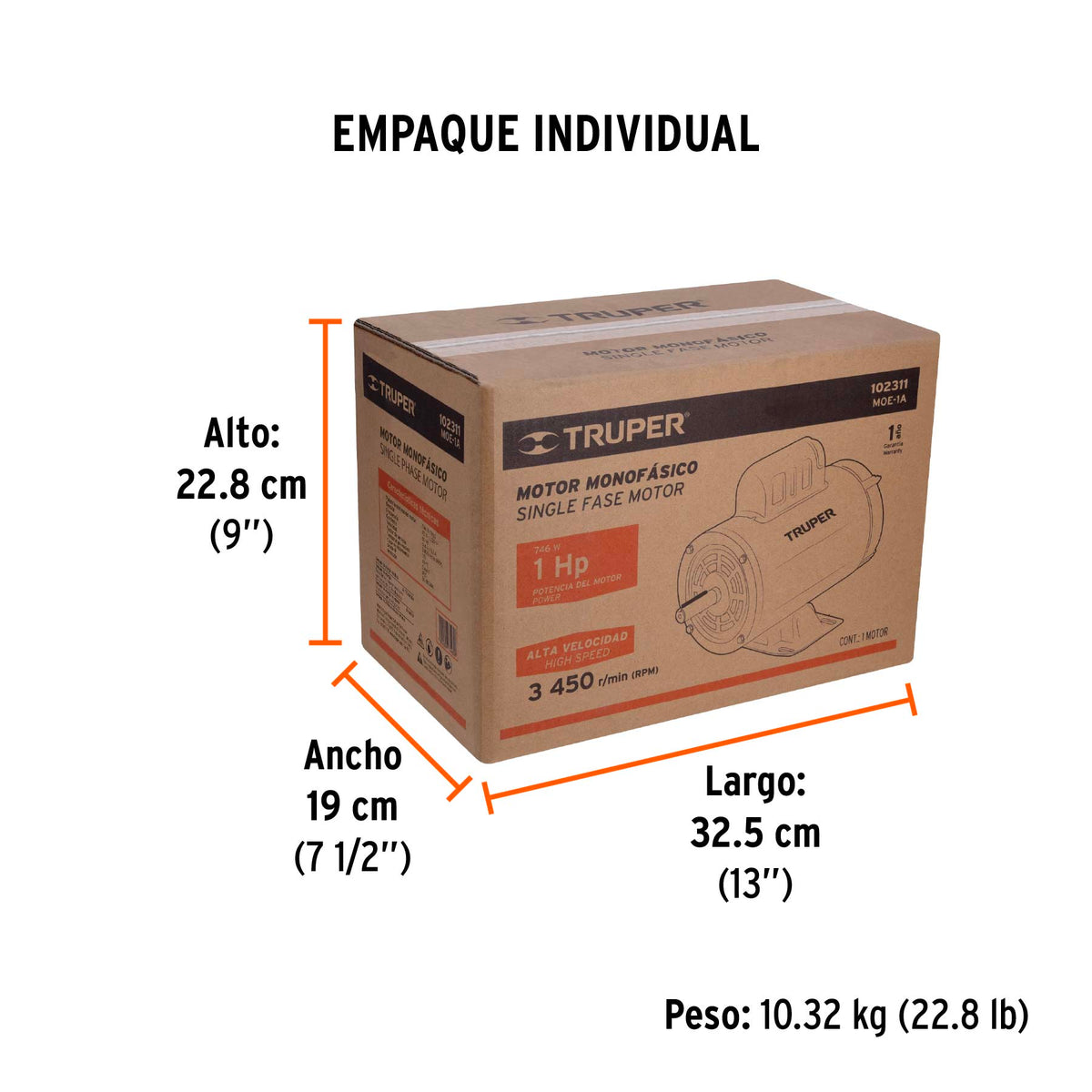Motor eléctrico monofásico de 1 HP, alta velocidad, TRUPER, Truper, SKU 102311 — vista 5