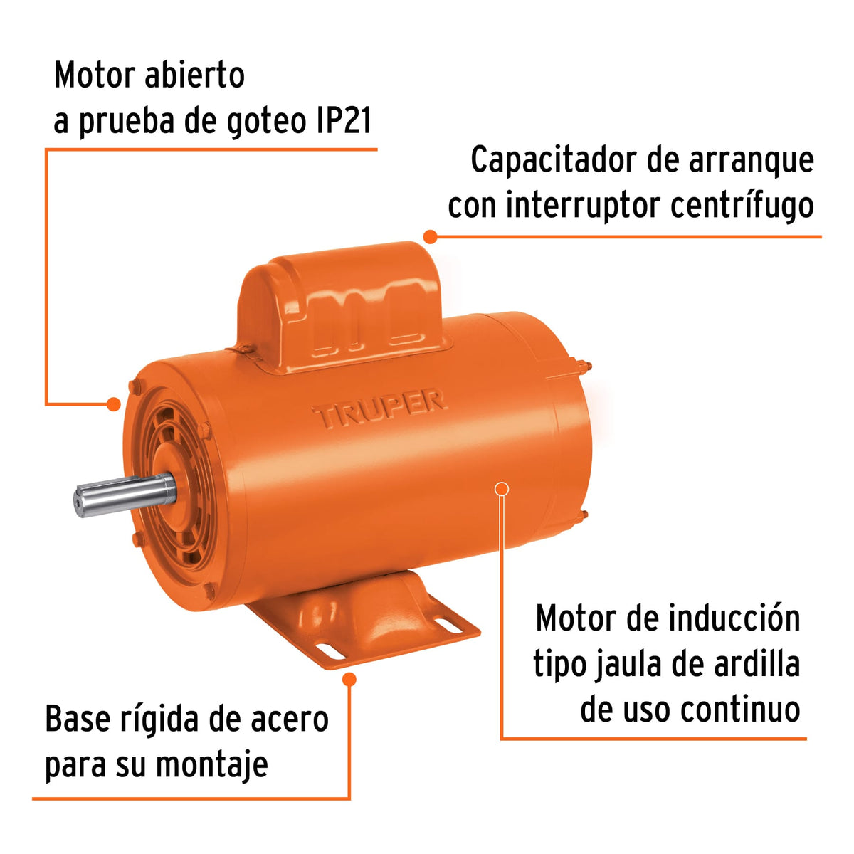 Motor eléctrico monofásico de 1 HP, alta velocidad, TRUPER, Truper, SKU 102311 — vista 4