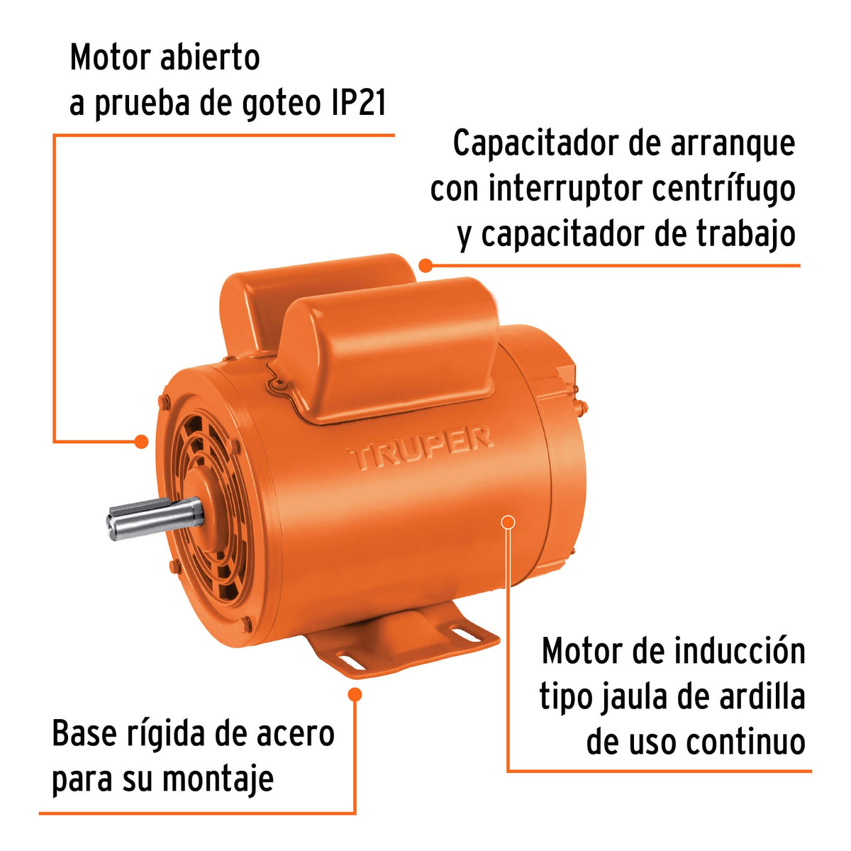 Motor eléctrico monofásico de 1 HP, baja velocidad, TRUPER, Truper, SKU 102305 — vista 4