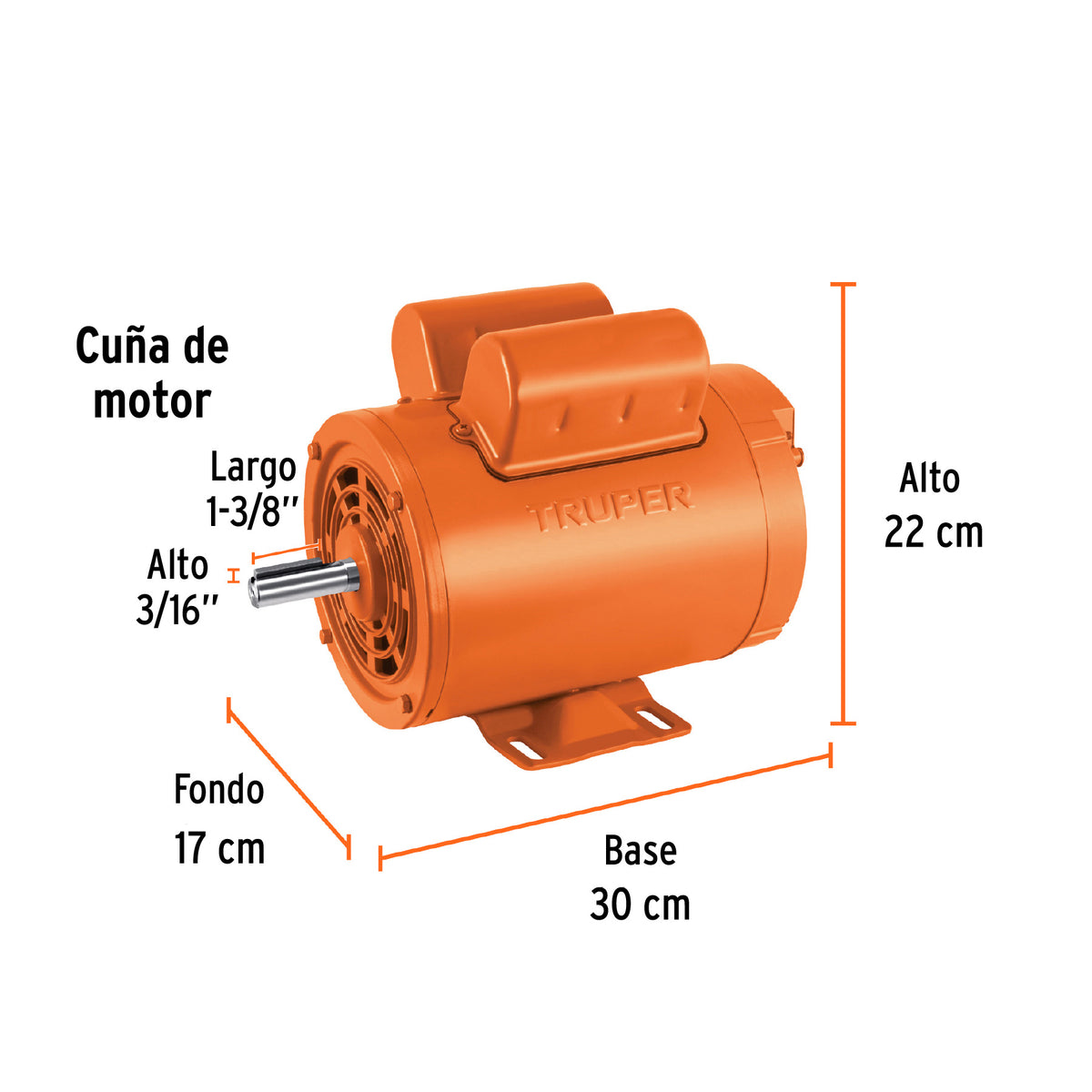 Motor eléctrico monofásico de 2 HP, alta velocidad, TRUPER, Truper, SKU 102313 — vista 3