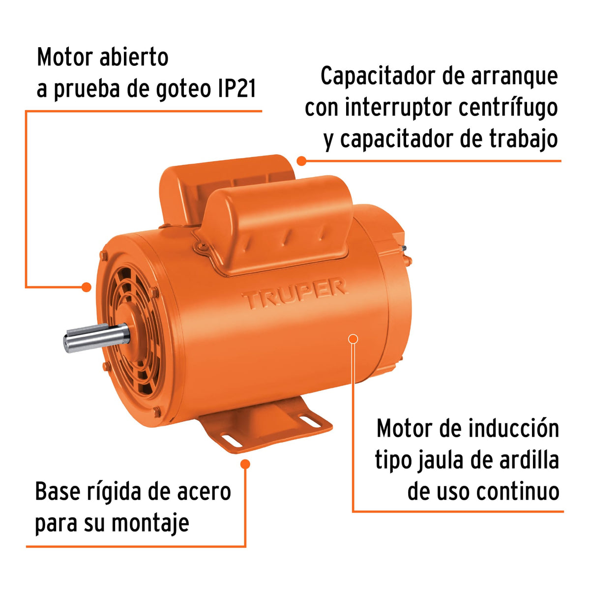 Motor eléctrico monofásico de 2 HP, alta velocidad, TRUPER, Truper, SKU 102313 — vista 4