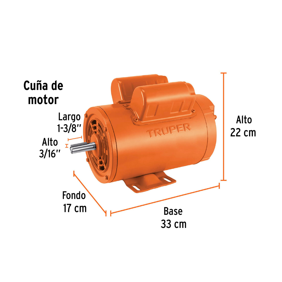 Motor eléctrico monofásico de 2 HP, baja velocidad, TRUPER, Truper, SKU 102307 — vista 3