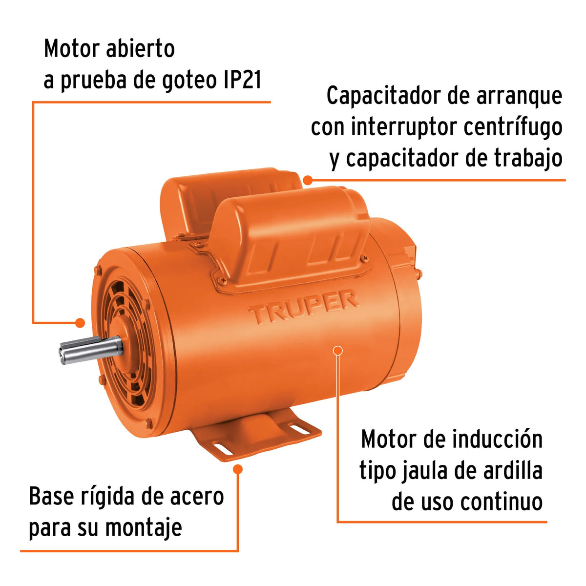 Motor eléctrico monofásico de 2 HP, baja velocidad, TRUPER, Truper, SKU 102307 — vista 4