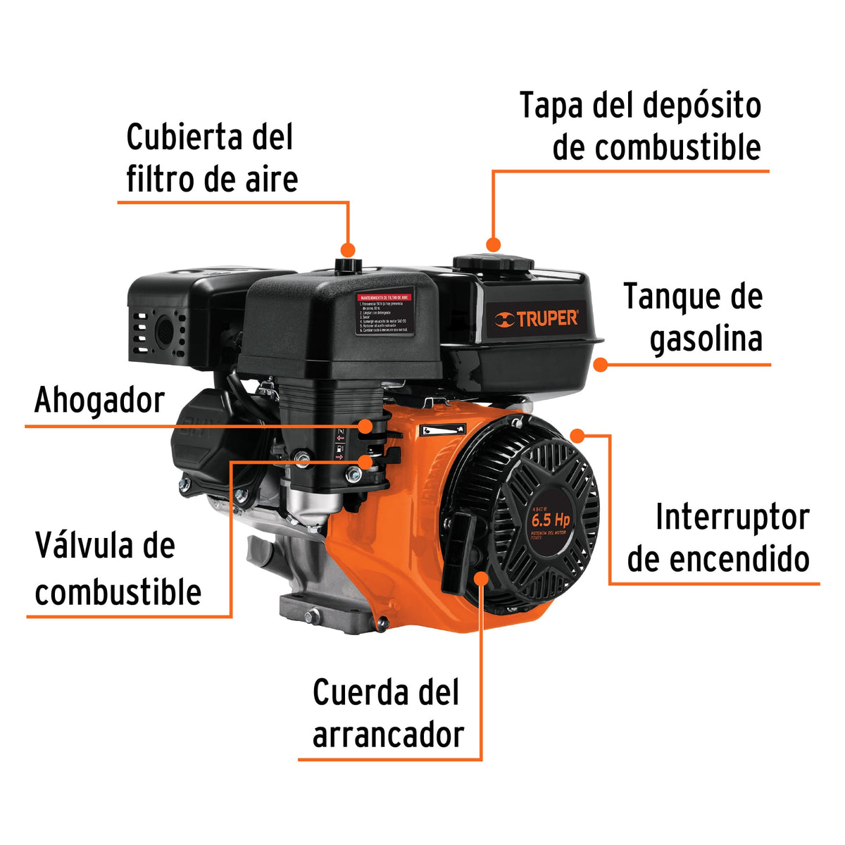 Motor a gasolina 6.5HP, TRUPER, Truper, SKU 101327 — vista 3