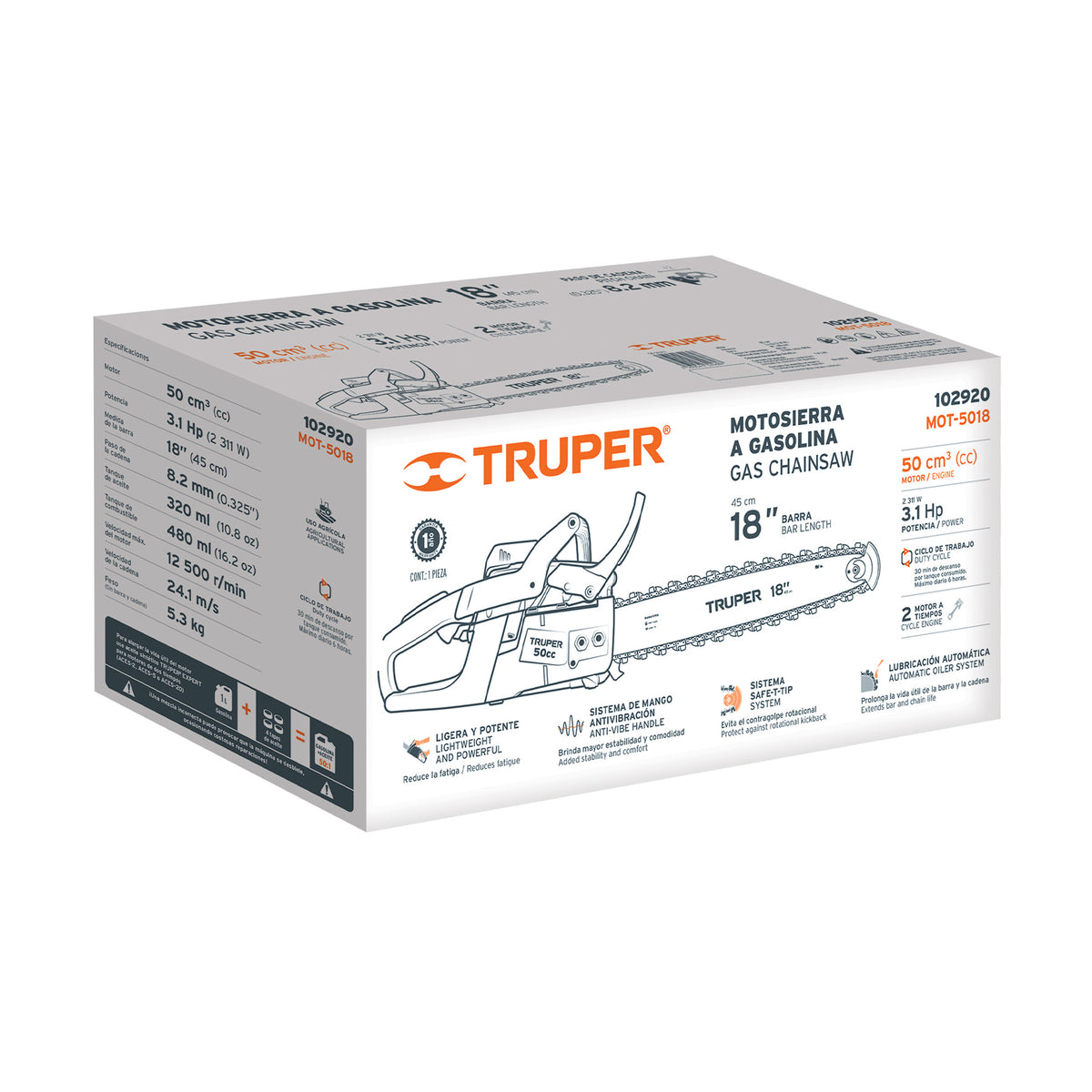 Motosierra 50 cc a gasolina con barra de 18', TRUPER, Truper, SKU 102920 — vista 2