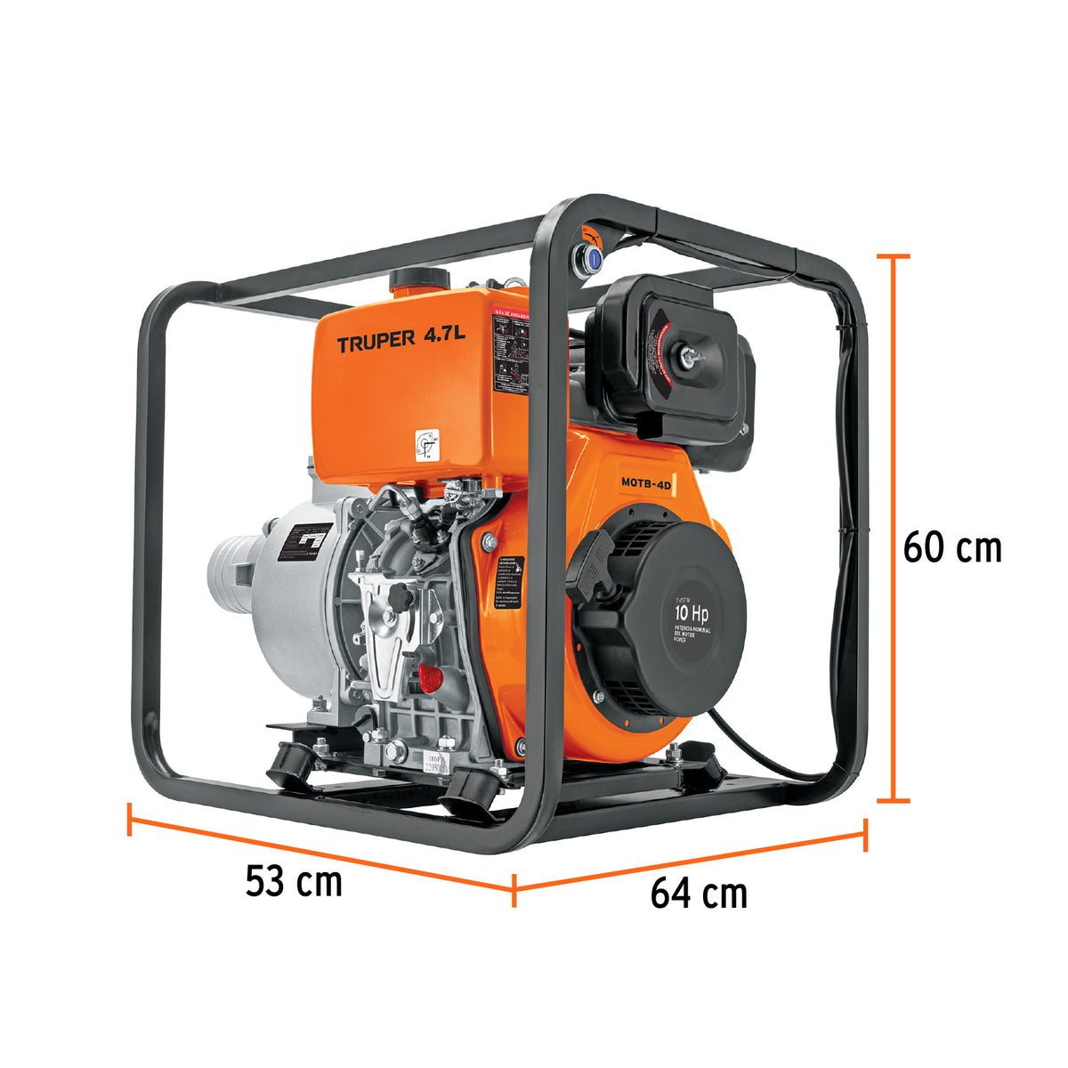Motobomba autocebante 4'x4', diesel 10HP, agrícola, TRUPER, Truper, SKU 102422 — vista 3