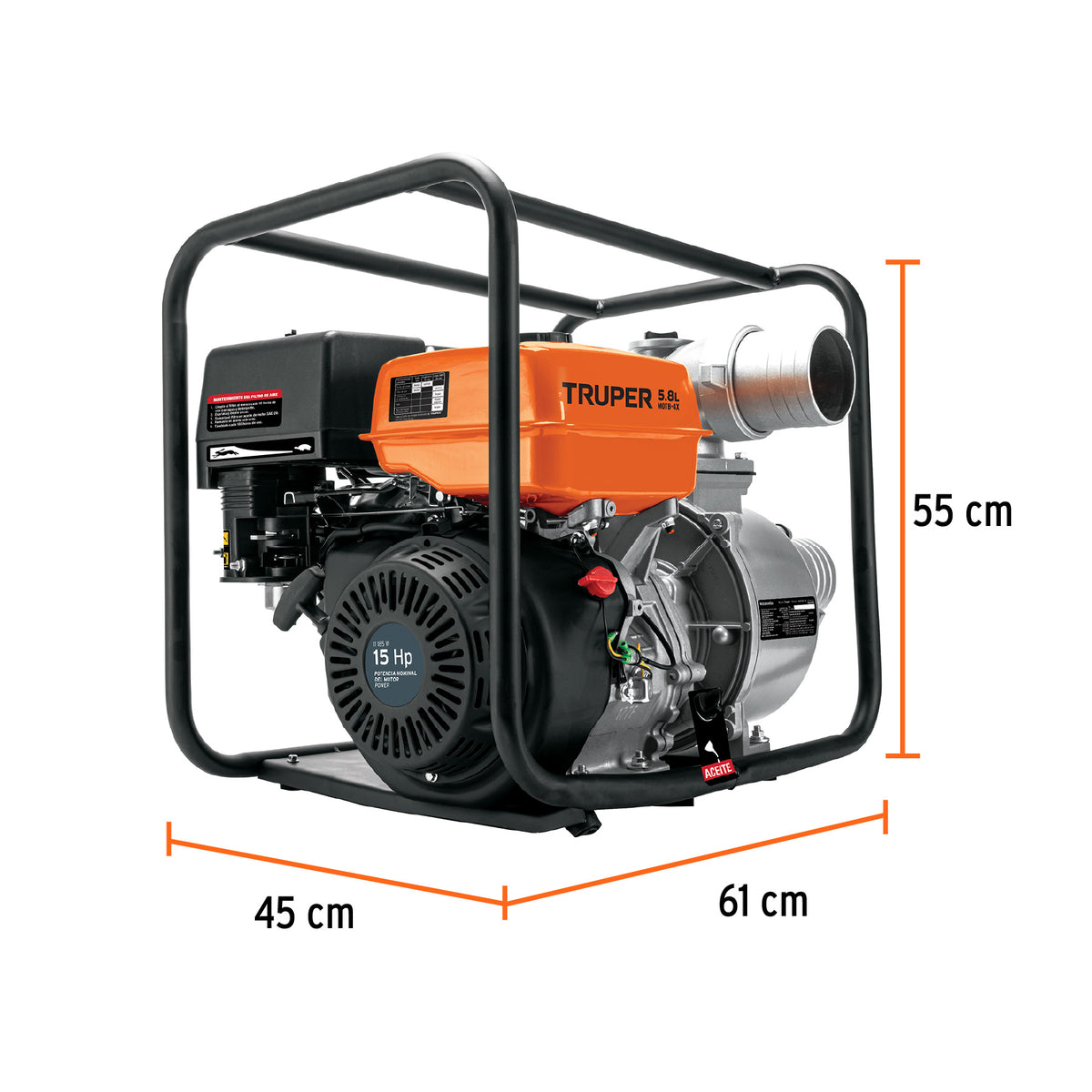 Motobomba autocebante 4'x4', gasolina 15HP, agrícola, TRUPER, Truper, SKU 102405 — vista 3