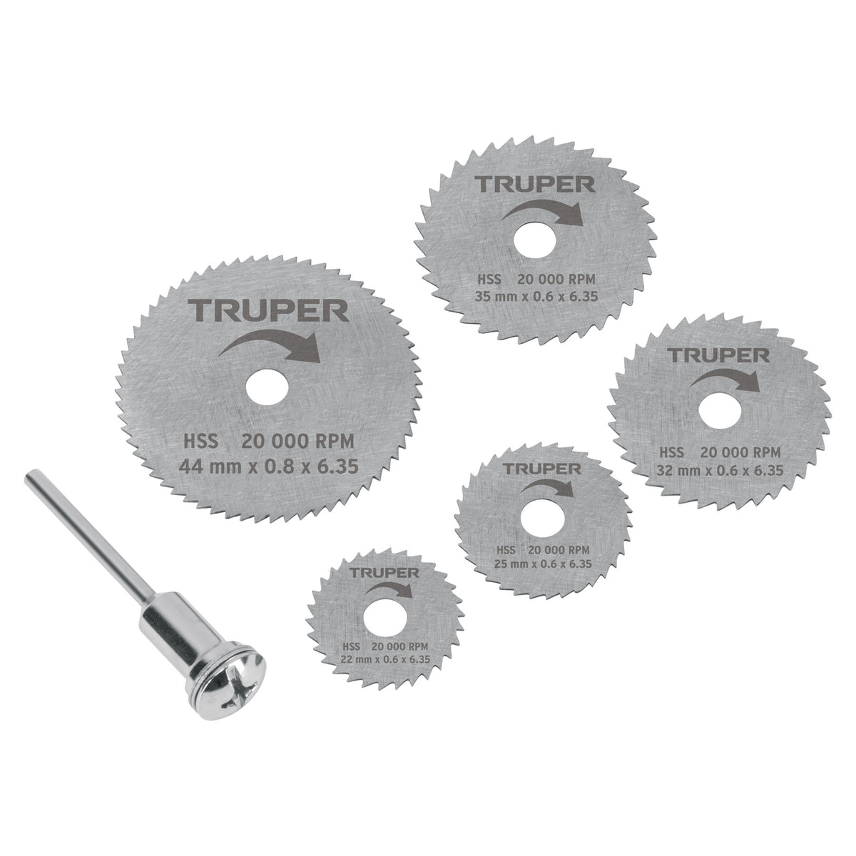 Kit de minidiscos sierra para herramienta rotativa, 6 piezas, Truper, SKU 102328