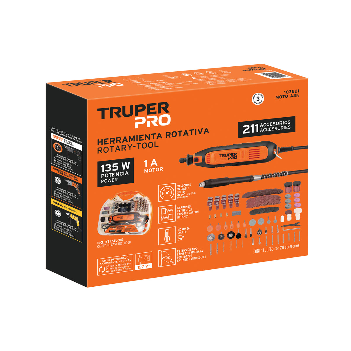 Herramienta rotativa 135W con 211 accesorios, TRUPER PRO, Truper, SKU 103581 — vista 2