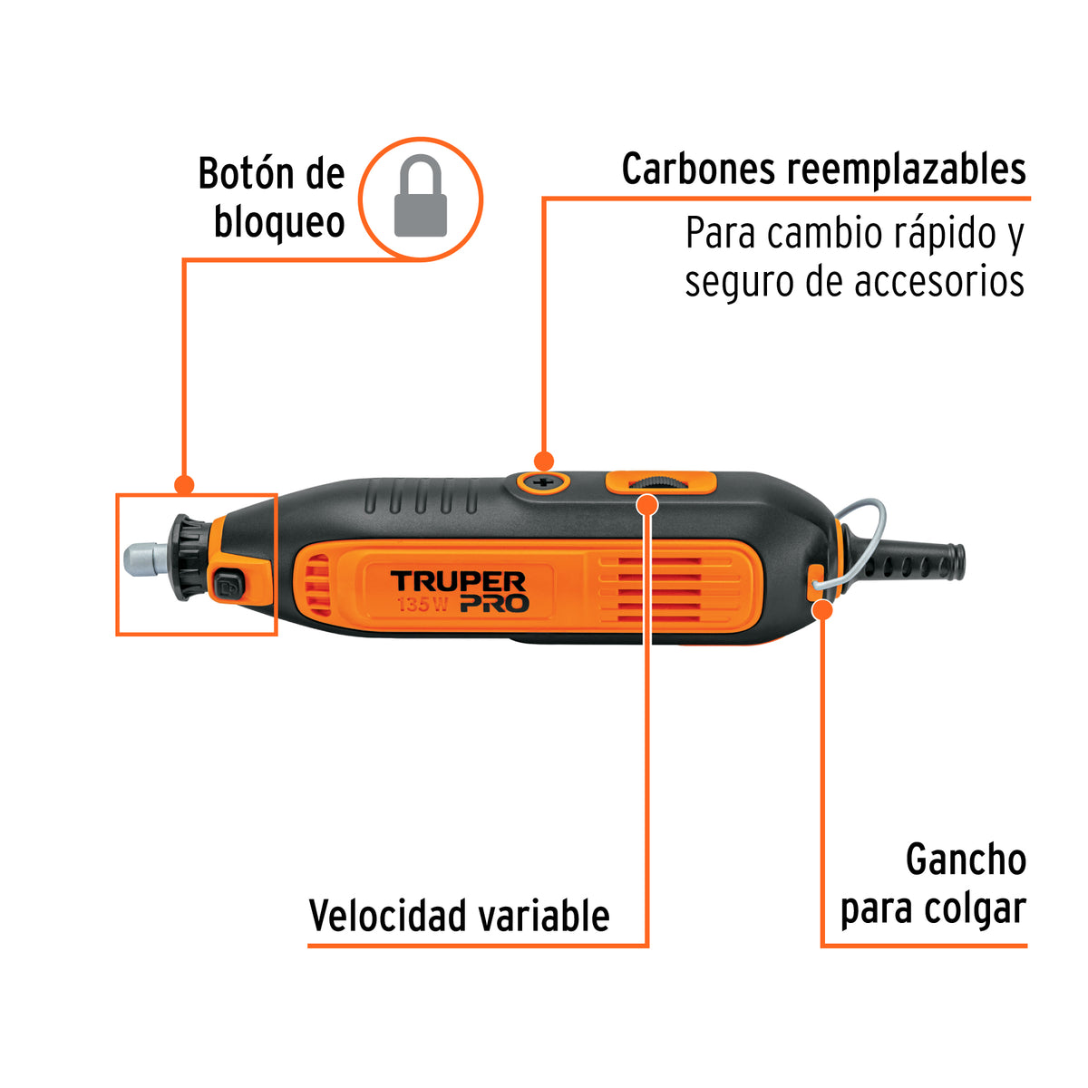 Herramienta rotativa 135W con 211 accesorios, TRUPER PRO, Truper, SKU 103581 — vista 3
