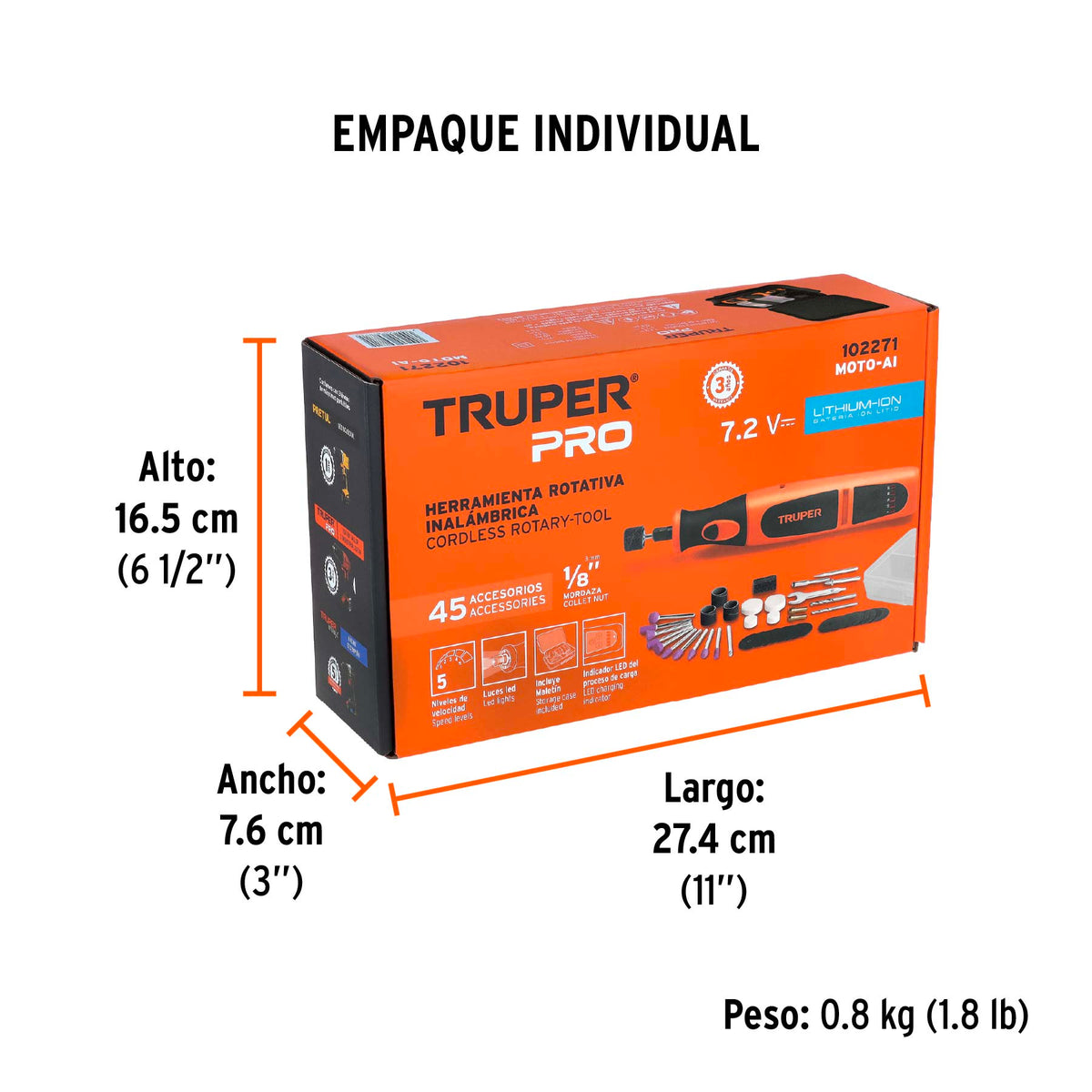 Herramienta rotativa inalámbrica 7.2V, TRUPER PRO, Truper, SKU 102271 — vista 5