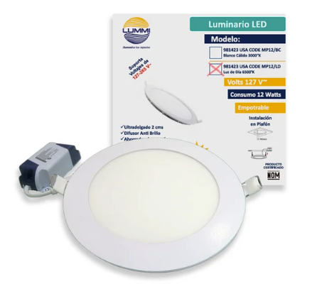 PANEL LED SLIM EMPOTRABLE 12W LUZ FRIA 6500K LUMMI MP12/LD