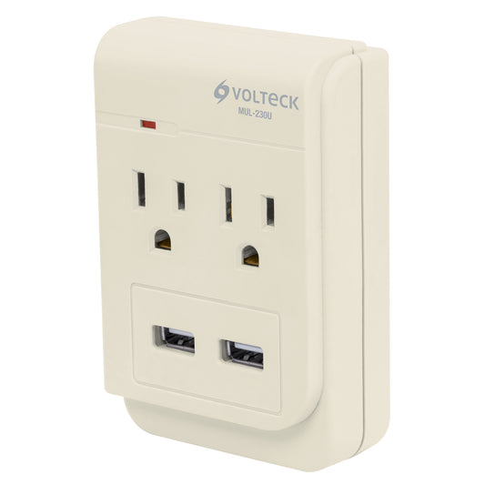 MULTICONTACTO , 2 ENTRADAS CON 2 ENTRADAS USB , ATERRIZADO MUL-230U
