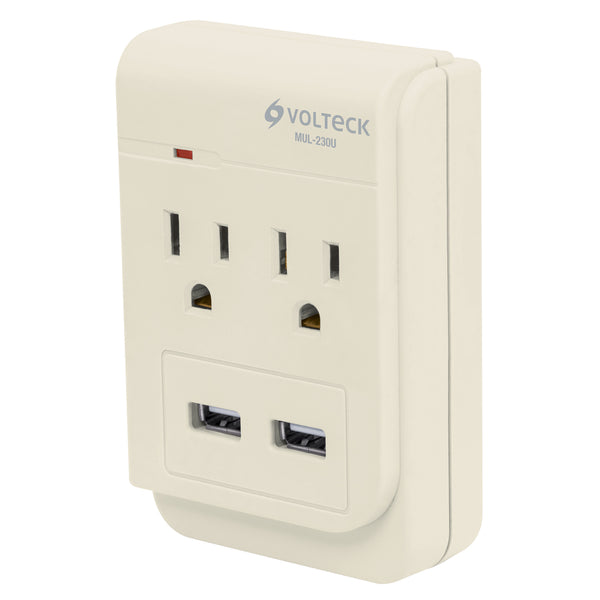 MULTICONTACTO , 2 ENTRADAS CON 2 ENTRADAS USB , ATERRIZADO MUL-230U