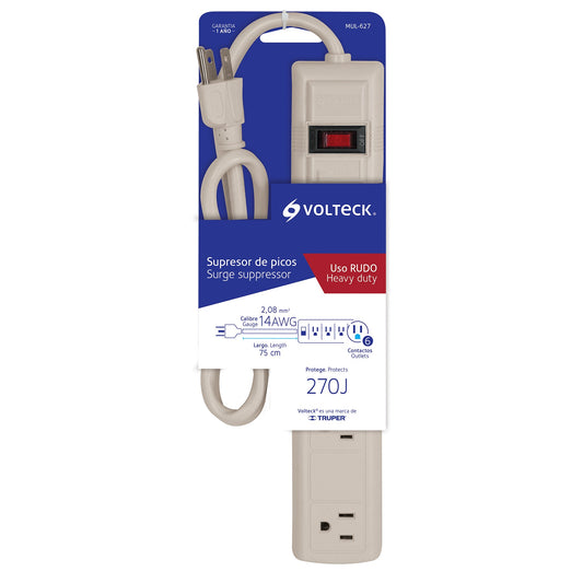 MULTICONTACTO 14 AWG 6 ENTRAS SUPRESOR DE PICOS VOLTECK 47183 MUL-627