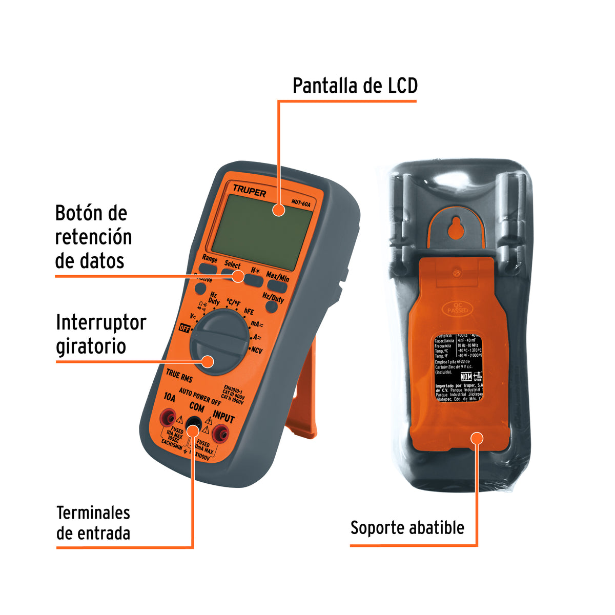 Multímetro profesional con RMS verdadero y auto rango Deluxe, Truper, SKU 100362 — vista 3