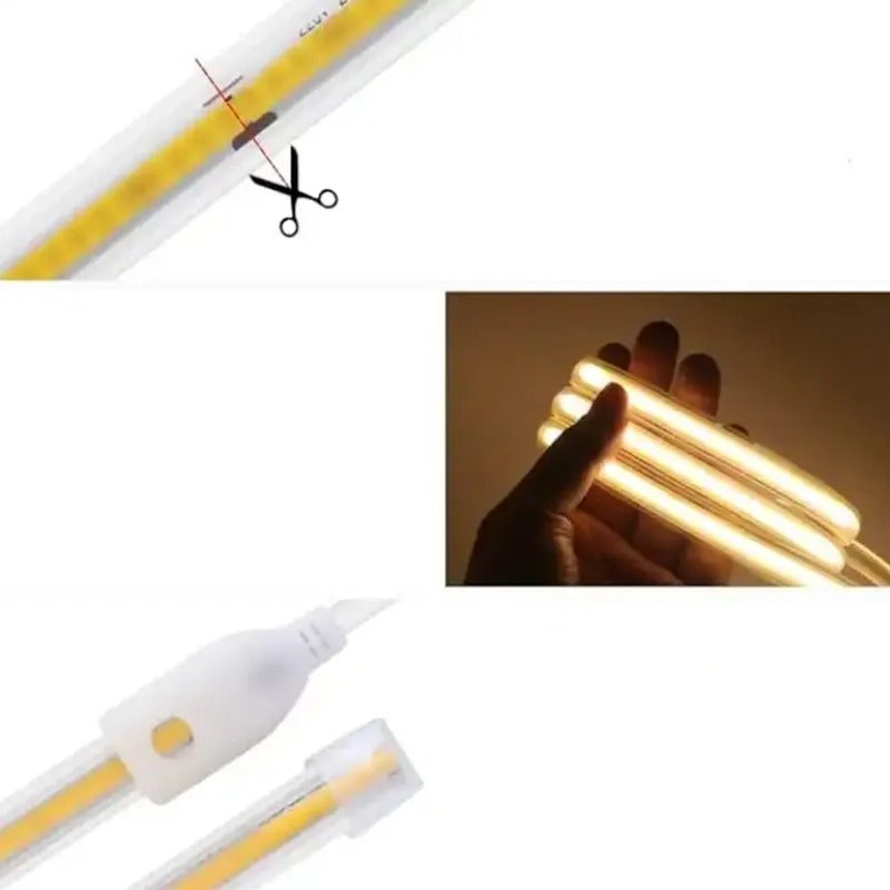 ROLLO DE 25MTS DE TIRA COB LED CONTINUO LUZ FRIA 127V FLEXIBLE CON CORTE CADA 25CMS LUMICRAFT COB127VW MANGUERA PLANA SUPER FLEXIBLE 6500K