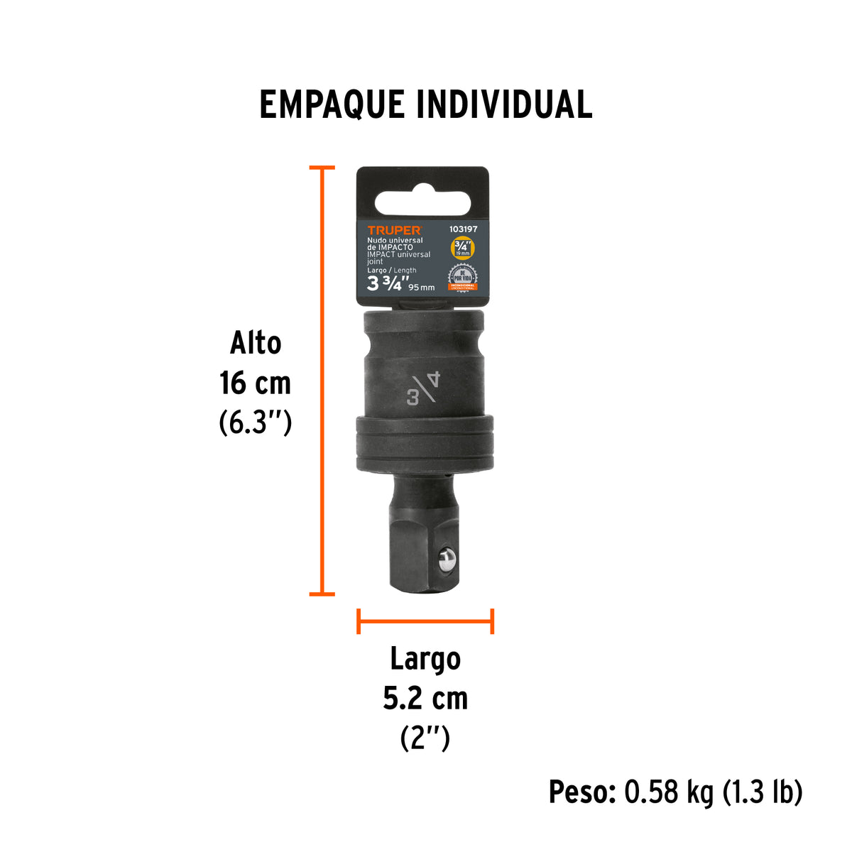 Nudo universal para dados de impacto cuadro 3/4', TRUPER, Truper, SKU 103197 — vista 5