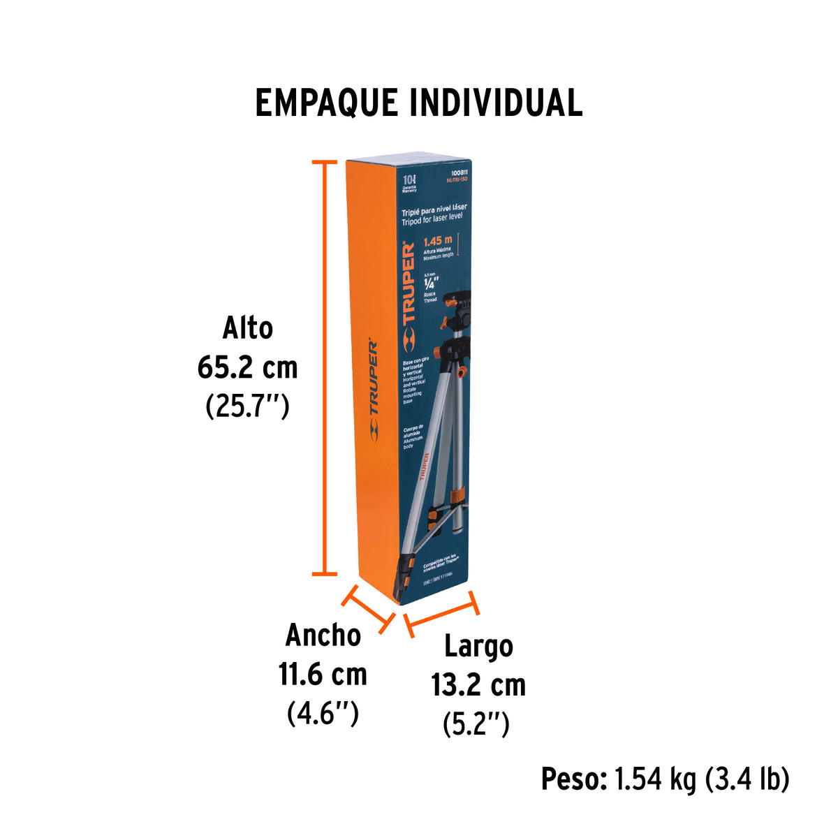 Tripié telescópico para nivel láser, altura max. 1.45 m, Truper, SKU 100811 — vista 5