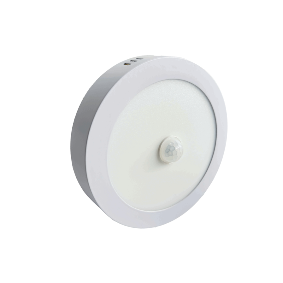 LÁMPARA SOBREPONER REDONDO CON SENSOR DE MOVIMIENTO IP20 12W 65K LUZ FRÍA TECNOLED DLSR12WBB-SR
